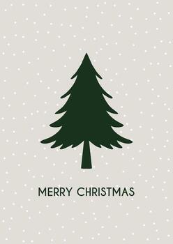 Minimal Christmas card background with tree and snowy overlay vector