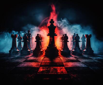un ajedrez tablero con un Rey en el medio rodeado por otro piezas foto