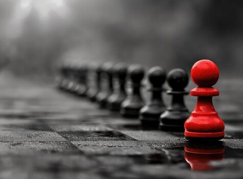 un ajedrez tablero con un rojo empeñar en eso foto