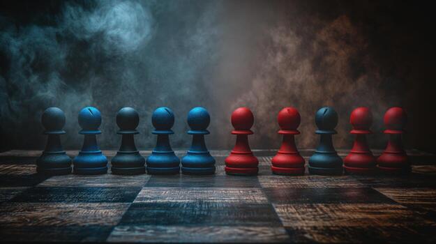 un ajedrez tablero con negro y rojo piezas foto