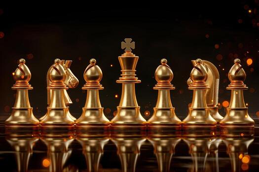 un ajedrez conjunto con un dorado Rey y un dorado Caballero foto