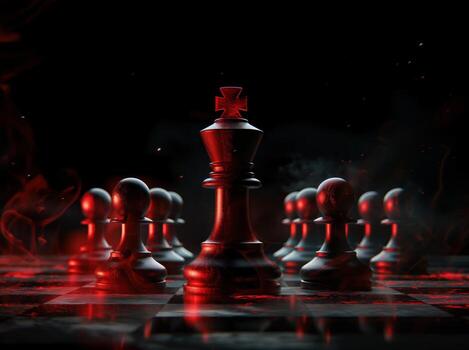 un ajedrez juego con un negro Rey y un rojo antecedentes foto