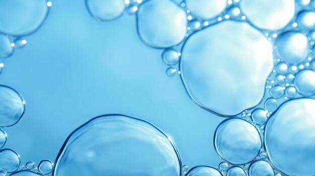 A blue background with a large number of small, round bubbles photo
