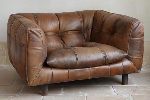 A leather couch with a pillow on it photo