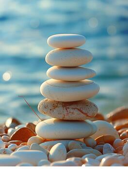 A stack of white rocks on the beach photo