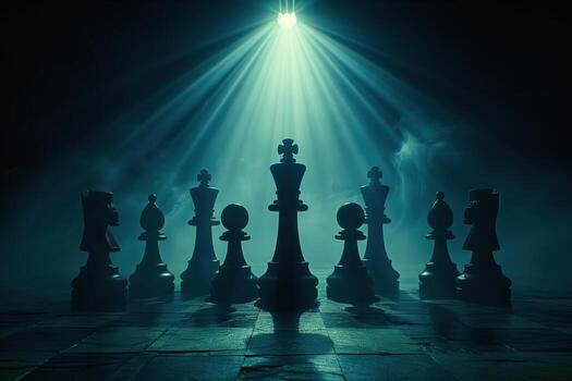 ajedrez tablero con un Rey en el medio rodeado por otro piezas foto