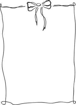 Minimal hand-drawn rectangular frame with ribbon bow decoration. Perfect for invitations, greeting cards, certificates, and decorative design projects vector