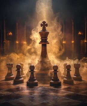 un tablero de ajedrez con un Rey y peones en el medio foto