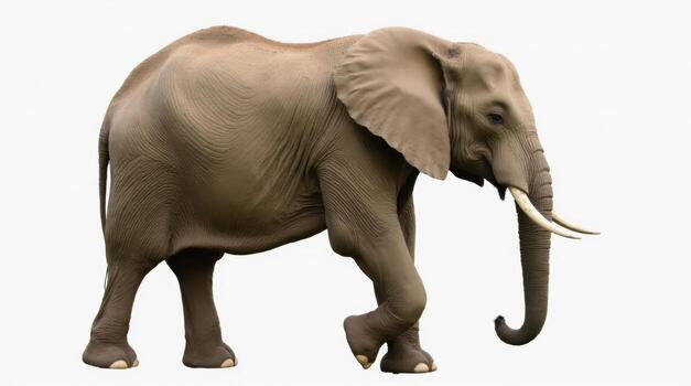 un grande elefante es caminando a través de un blanco antecedentes foto