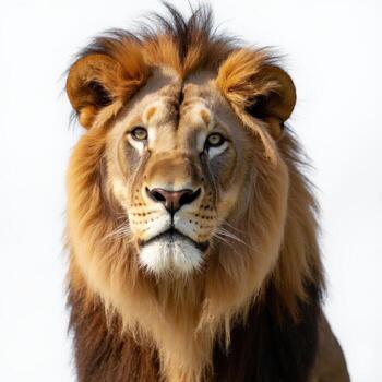 A lion with a long mane and a large nose photo
