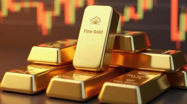 A stack of gold bars with the word Fine Gold on them photo