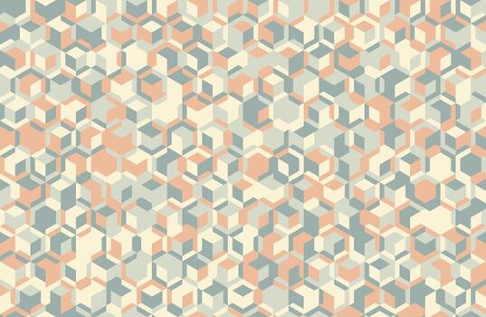 Abstract geometric pattern featuring a mesmerizing array of pastel cubes in soft peach, gray, and cream tones. vector