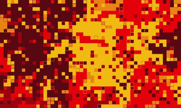 Abstract pixel art background in fiery red and gold hues. Perfect for technology, energy, or design projects needing a vibrant, dynamic feel. vector