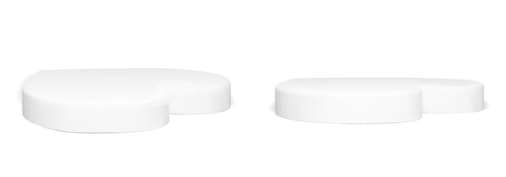 3d heart shape podium for Valentine. Love product display platform set with shadow. Realistic studio stage for cosmetic presentation banner. Empty award stand to show. Cute modern floor base. vector