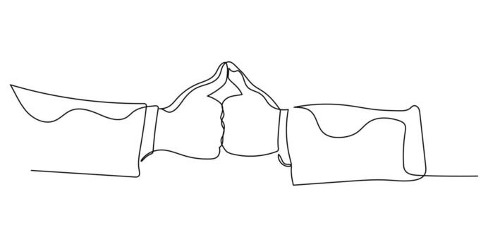 Continuous Line Art of Two Hands Doing a Fist Bump Gesture vector