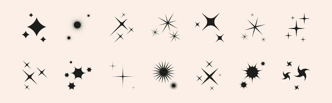 Set of icon glitter star, sparkle sun. Abstract shapes explosion, glow and blinking effects for celebrate party design. Twinkle shiny and flash graphic elements. Isolated illustrations. vector