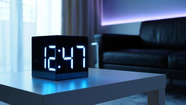 A digital clock on a table in a room photo