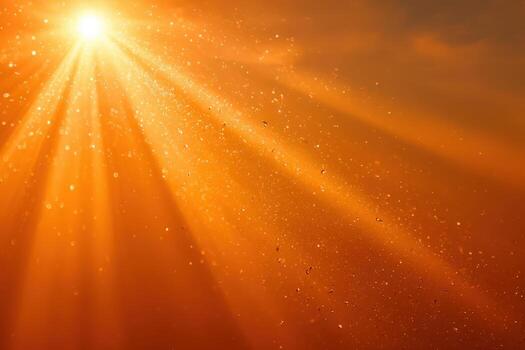 Radiant sunlight beams streaming through a warm orange atmosphere, creating a magical ambiance with sparkling particles floating in the air, evoking a sense of tranquility and warmth photo
