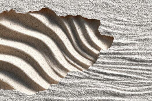 Textured sand surface with flowing waves and gentle undulations, creating a natural abstract pattern, ideal for backgrounds or design projects featuring earthy tones and organic shapes photo