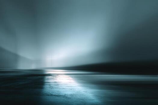 Abstract landscape with soft blue tones, featuring blurred light reflections on a smooth surface, creating a serene and tranquil atmosphere for artistic inspiration photo