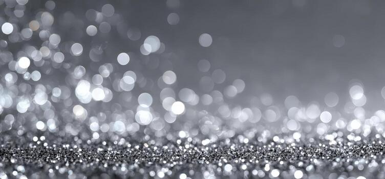 Shimmering silver glitter background with soft bokeh effect, creating a dreamy atmosphere, ideal for festive celebrations, invitations, and creative design projects photo