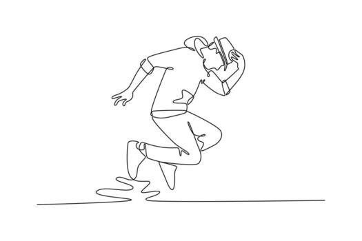 Continuous one line drawing Hip Hop dancer mid-leap, reaching for their hat in dramatic, airborne moment, illustrating dynamic and expressive pose. Single line draw design graphic illustration vector