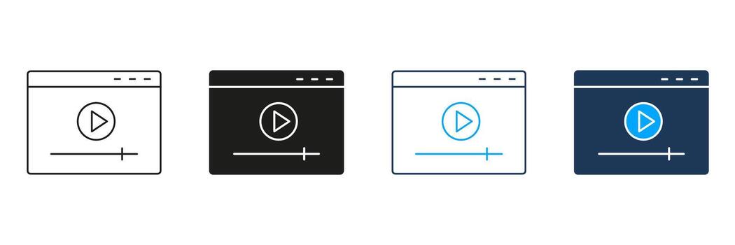 jugador interfaz línea y sólido icono colocar. multimedia reproducción, transmisión, y en línea plataforma símbolo recopilación. usuario interfaz diseño elementos. aislado ilustración vector