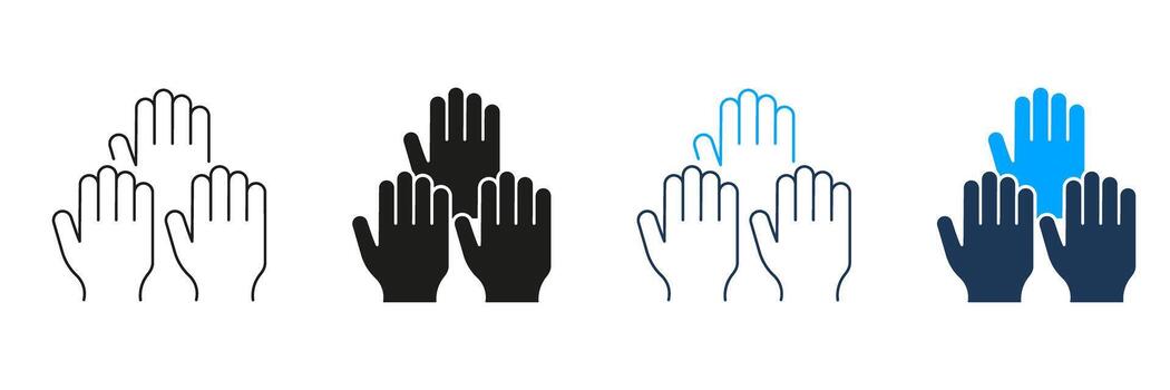 High Five Hands Line And Solid Icon Set. Teamwork, Collaboration, And Celebration Gesture Symbol Collection. Unity And Support Representation. Isolated Illustration vector