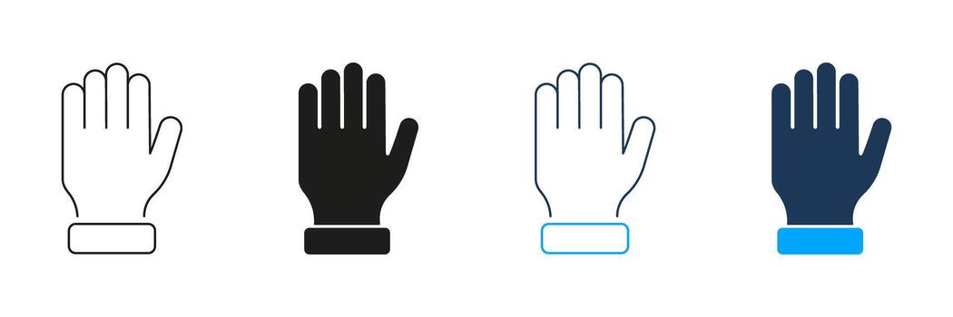 Raised Hand Gesture Line And Solid Icon Set. Communication, Interaction, And Attention Symbol Collection. Hand Signal For Stop, Halt, Or High Five. Isolated Illustration vector