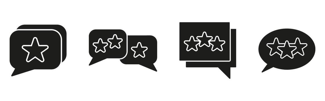 Speech Bubble With Star Rating Solid Icon Set. Customer Feedback, Review, And Rating System Symbol Collection. Communication And Evaluation. Isolated Illustration vector