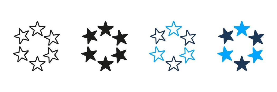 Circle Of Stars Line And Solid Icon Set. Unity, Collaboration, And Teamwork Symbol Collection. Represents Community And Partnership. Isolated Illustration vector