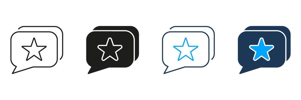 Speech Bubble With Star Line And Solid Icon Set. Customer Feedback, Review, And Rating Symbol Collection. Communication And Quality Assessment. Isolated Illustration vector