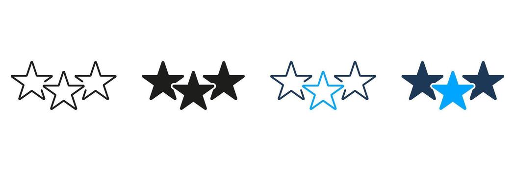 Three-Star Rating Line And Solid Icon Set. Customer Feedback And Quality Assessment Symbol Collection. Evaluation And Review System Design. Isolated Illustration vector