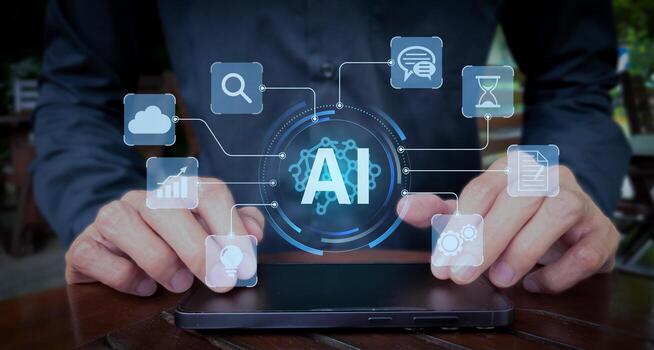 Artificial Intelligence Interface with Neural Network Visualization photo