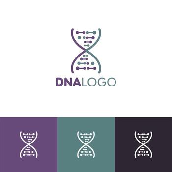 Modern DNA logo design featuring a double helix structure with connected nodes, symbolizing genetics, biotechnology, healthcare, and scientific research innovation vector
