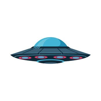 Futuristic UFO spaceship illustration with glowing lights and metallic blue dome, representing science fiction, alien technology, and interstellar exploration concepts vector