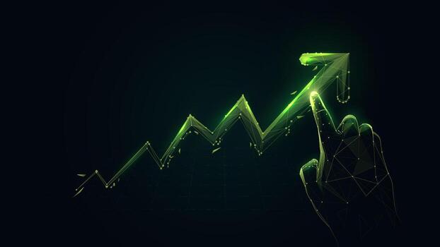 negocio crecimiento con creciente grafico. mano señalando a creciente bar gráfico vector