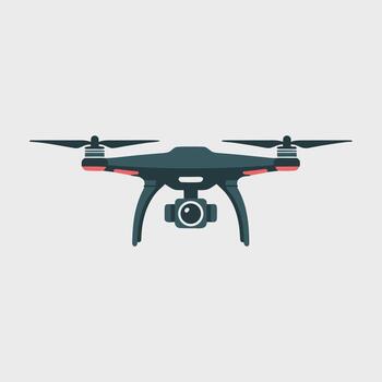 Modern drone with camera flying front view illustration symbolizing aerial photography, surveillance technology, and innovative UAV design for filming or mapping projects vector