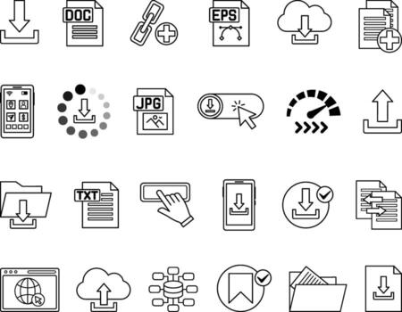 descargar icono colocar. ilustraciones descargar archivo, documento, enlace, botón, subir a nube, Copiar, aplicación, ahorrar, velocidad, carpeta, datos, y más vector