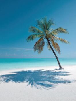 A Paradise Beach Featuring An Iconic Slanted Palm Tree photo