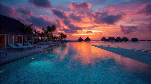A High End Infinity Pool Seems To Merge With The Sunset photo