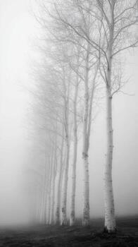 A Foggy Winter Scene With Aspen Trunks Fading Away photo