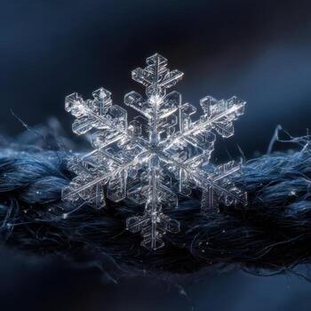 An Ideal Hexagonal Snowflake Seen On A Woolen Mitten photo