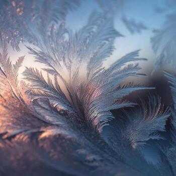 Feather Like Designs Made of Frost on a Window photo