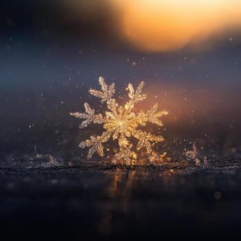Golden Light On A Snowflake In Macro Photography photo