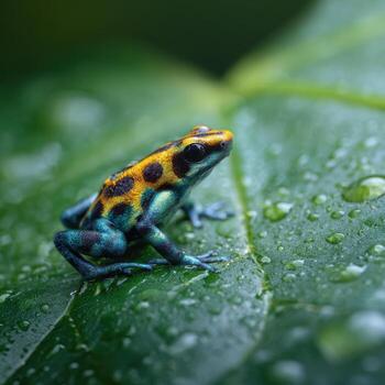The Vivid Colors of a Poison Dart Frog on a Leaf photo