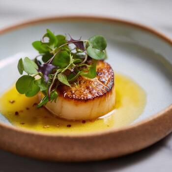 A Seared Scallop From A Fine Dining Menu With Yuzu Butter photo