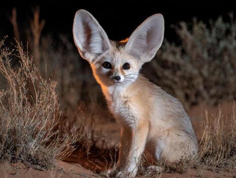 A Fennec Fox at Twilight Listening in the Desert photo