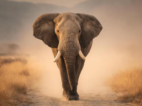 An African Bull Elephant Coming Forward with Unstoppable Power photo