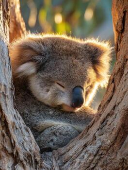 The Contentment of a Sleepy Koala Dreaming in a Gumtree photo